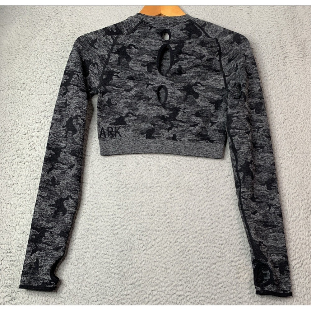 Gymshark Top Womens Size X Small Camo Long Sleeve Black Gray Activewear Gymshark - Picture 4 of 6
